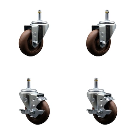 Service Caster 3.5 High Temp Glass Filled Nylon 7/16'' Grip Ring Stem Caster Set 2 Brakes, 4PK SCC-GR20S3514-GFNSHT-716138-2-TLB-2